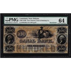 1840s $100 Canal Bank New Orleans Obsolete Note PMG CU64