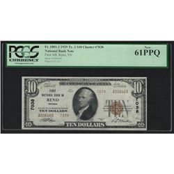 1929 $10 First National Bank in Reno Nevada National Currency Note PCGS New 61PP