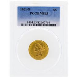 1901-S $5 Libertry Head Half Eagle Gold Coin PCGS MS63