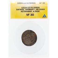 1524-1576 Shahi Safavid Tahmasp I AR Shahi Astarabad Coin ANACS VF30