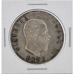 1876 Italy 5 Lira Silver Coin