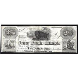 1800s $2.50 The State Bank of Illinois Obsolete Bank Note Cut Canceled