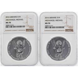 Set of (2) 2016 Ukraine 1H Archangel Michael Silver Coins NGC MS70