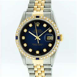 Rolex Mens Two Tone Blue Vignette Diamond and Sapphire Datejust Wristwatch