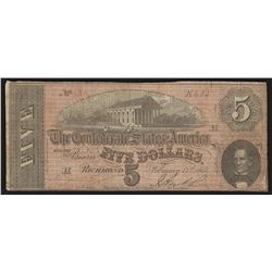 1864 $5 The Confederate States of America Note