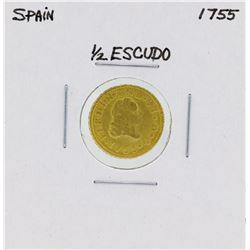 1755 Ferdinand VI Spanish 1/2 Escudos Gold Coin