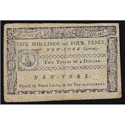 March 5, 1776 Five Shillings and Four Pence New York Colonial Note