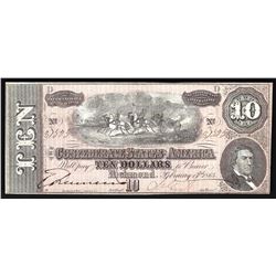 1864 $10 The Confederate States of America Note