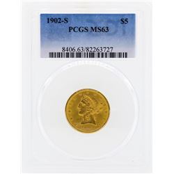 1902-S $5 Libertry Head Half Eagle Gold Coin PCGS MS63