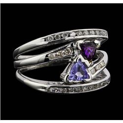 10KT White Gold 0.34ct Tanzanite, Amethyst and Diamond Ring