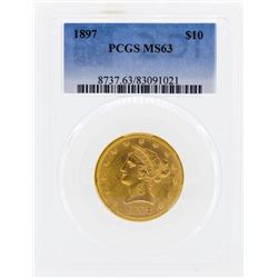 1897 $10 Liberty Head Eagle Gold Coin PCGS MS63
