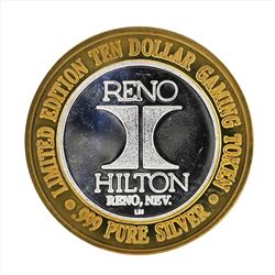 .999 Silver Reno Hilton $10 Casino Gaming Token Limited Edition