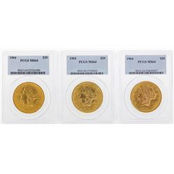 Lot of (3) 1904 $20 Liberty Head Double Eagle Gold Coins PCGS MS64