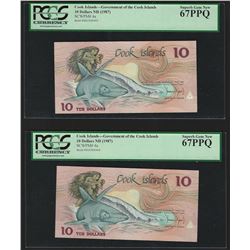 Lot of (2) 1987 $10 Government of the Cook Islands Currency Note PCGS 67PPQ