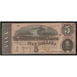 1864 $5 The Confederate States of America Note
