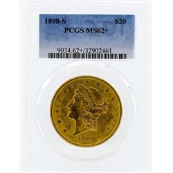1898-S $20 Liberty Head Double Eagle Gold Coin PCGS MS62+