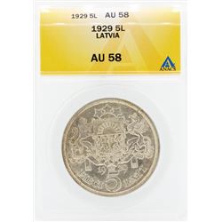 1929 Pieci 5 Lativia Coin ANACS AU58