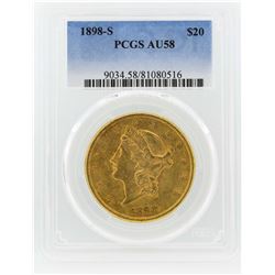 1898-S $20 Liberty Head Double Eagle Gold Coin PCGS AU58