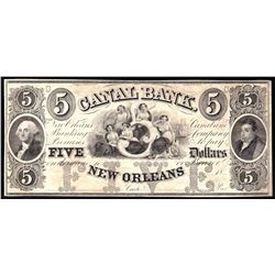 1800s $5 Canal Bank of New Orleans Obsolete Bank Note