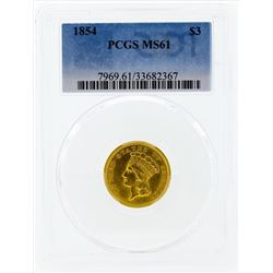 1854 $3 Indian Princess Head Gold Coin PCGS MS61