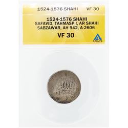 1524-1576 Shahi Safavid Tahmasp I AR Shahi Sabzawar AH 942 A-2606 Coin ANACS VF3