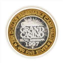 .999 Silver Grand Casino Biloxi Mississippi $10 Casino Gaming Token Limited Edit