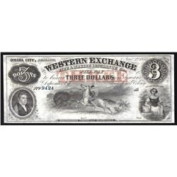 1857 $3 The Western Exchange Fire & Marine Insurance Co Obsolete Bank Note