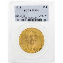 1924 $20 St. Gaudens Double Eagle Gold Coin PCGS MS64