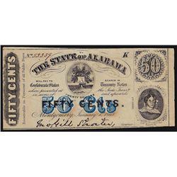 1863 Fifty Cents The State of Alabama Obsolete Note