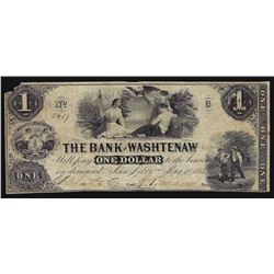 1854 $1 The Bank of Washtenaw Obsolete Currency Note