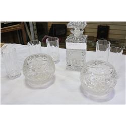 LOT OF CRYSTAL VASES AND GLASSES