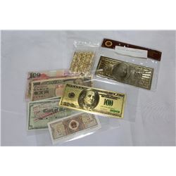 GOLD VIALS AND ASSORTED BILLS