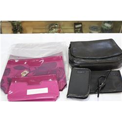 THREE NEW 2-PIECE MAKE UP CASES TRAVEL BAGS AND BLACK PURSE