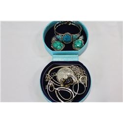 TURQUOISE AND OTHER SILVER TONE JEWELLRY