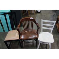 TUBCHAIR AND TWO PAINTED DINING CHAIRS