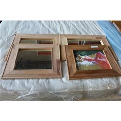 3 PINE FRAMED MIRRORS AND PRINT