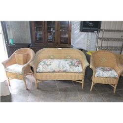 3 PIECE WICKER PATIO SET AND WASTE BASKET