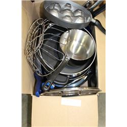 BOX OF POTS AND PANS