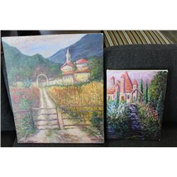 TWO ORIGINAL PAINTINGS ON CANVAS BY OTTO JEGODTKA "TUSCANY" AND "TWILIGHT AT THE CHATEAU"