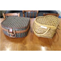 TWO WICKER BASKETS WITH CONTENTS