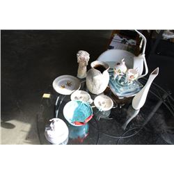 LOT OF CERAMIC BOWLS CANDLESTICKS VASE AND FIGURES