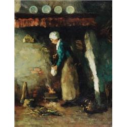 Gijsbertus Jan Sijthoff, 1867-1949 Dutch, Preparing Tea, Oil on canvas, Signed, 18.5 by 14...