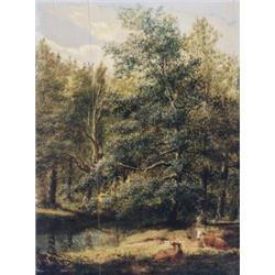 19th Century Dutch School, Cattle Resting in a Sunny Glade, Oil on panel, Unsigned, 15.5 by...
