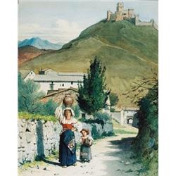 Willem Johannes Martens, 1838-1895 Dutch, Figures on Rural Italian Paths, A pair of watercolou...