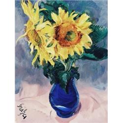 Roland Strasser, 1895-1974 Austrian, Still Life with Sunflowers, Oil on canvas, Signed; also...