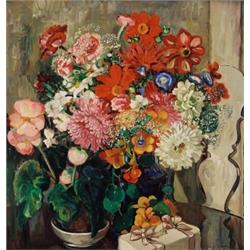 Norregaard, 19th/20th Century Norwegian School, Blomsterstudie, Oil on canvas, Signed; title...
