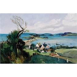 Georges Robin, 20th Century French, Overlooking a Coastal Village, Oil on canvas, Signed, ...