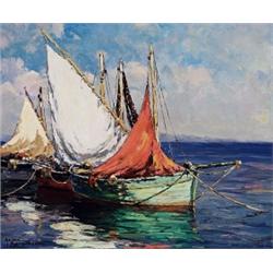Andre Beronneau, 1886-1973 French, Mediterranean Fishing Boats, Oil on canvas, Signed, 18...