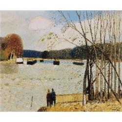 Gerard Passet, Born 1936 French, La Seine, Oil on canvas, Signed; also signed and titled on...
