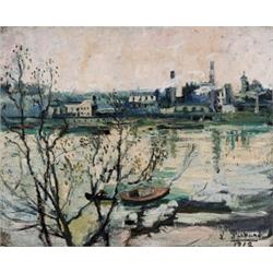 Louise Pickard, 1865-1928 French, View of the Thames, Oil on canvas, Signed and dated 1912<b...